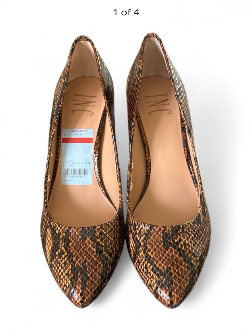INC International Concepts Tan and Brown Snake-Print Pointed Toe Pumps Size 6